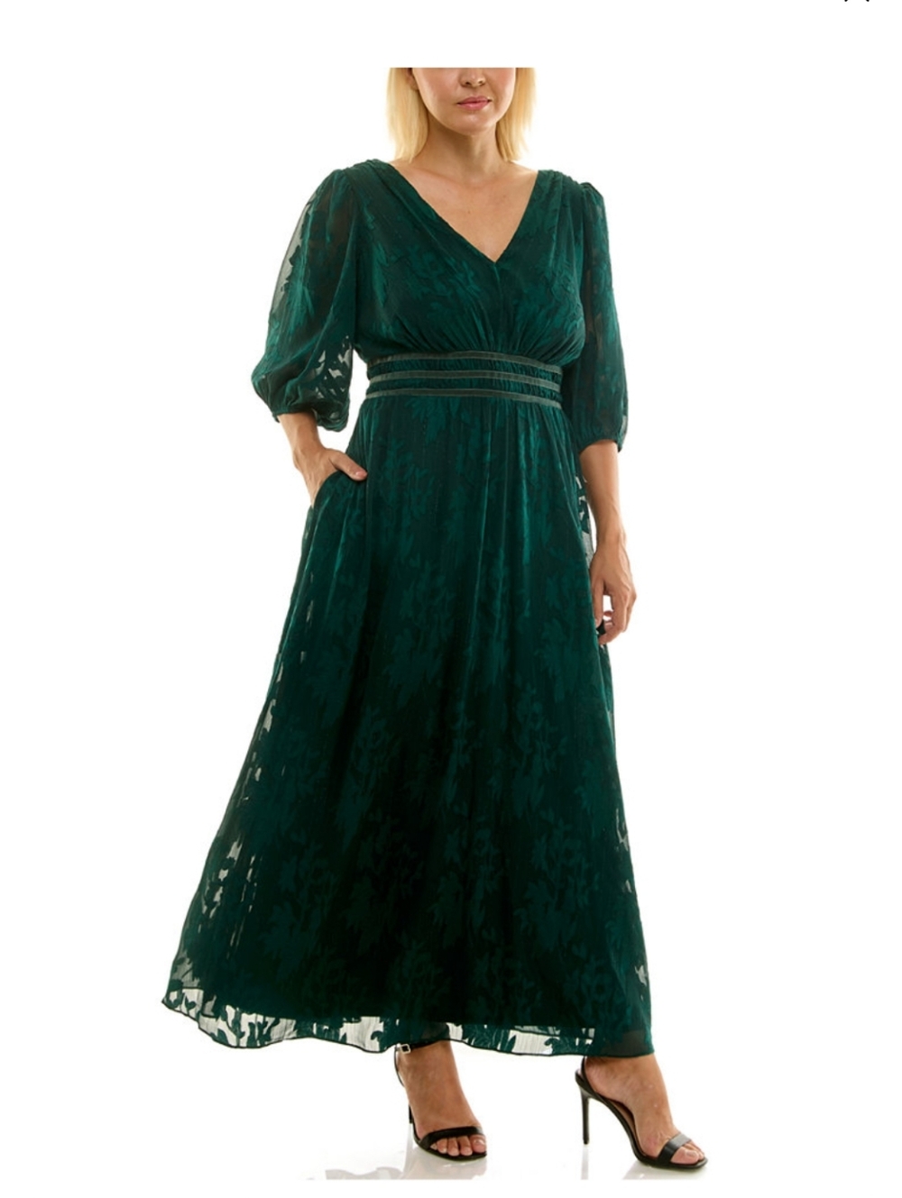 Women's Taylor Plus Size Jacquard Chiffon Maxi Dress, Emerald, 18W